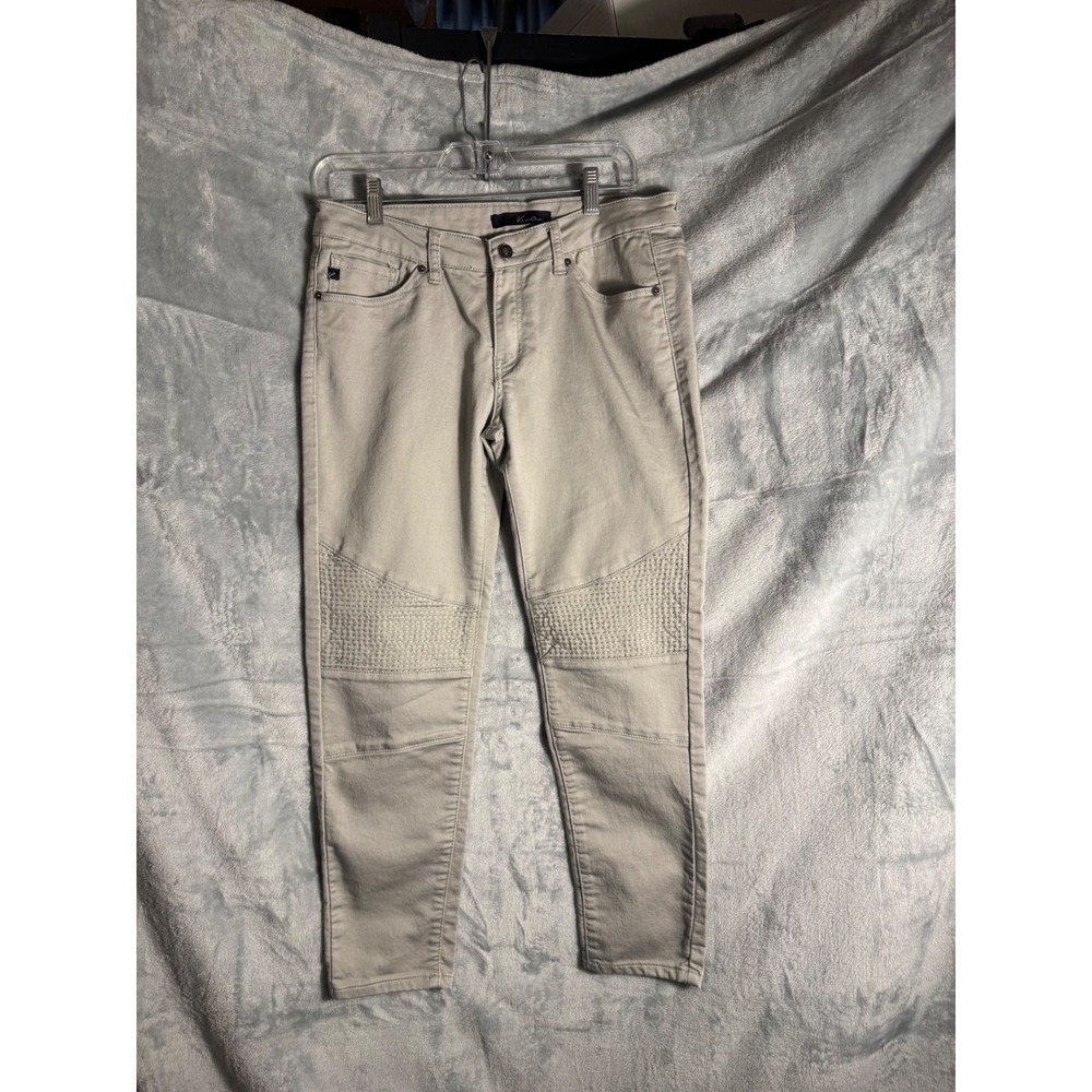 KanCan Womens Moto Skinny Jeans Light Tan Khaki Quilted Knee Stretch Size 
28‎